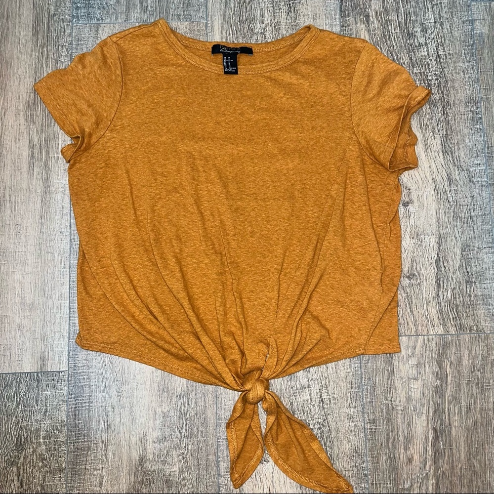 Forever 21 Contemporary Burnt Orange/Copper Tie Front Cropped T-Shirt